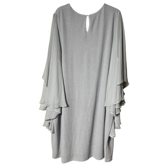Ulla Popken Silver Sparkle Flutter Sleeve Dress SZ 28 V Neck Formal New Years - Picture 2 of 8